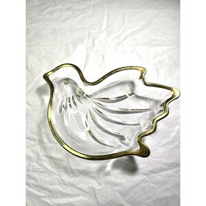 VTG Mikasa Crystal Glass Bird Dove Candy Dish Gold Trim Candy Trinket Ash Tray